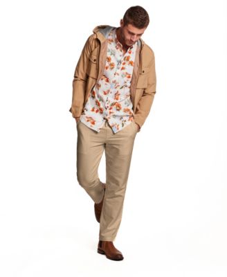 Men's Linen Drawstring Pants, Hooded Safari Jacket, and Short-Sleeve Print Linen Cotton Shirt
