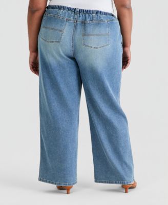 Trendy Plus Size Tie-Waist Wide-Leg Jeans