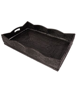 Rattan Scallop Rectangular Tray with Glass Insert