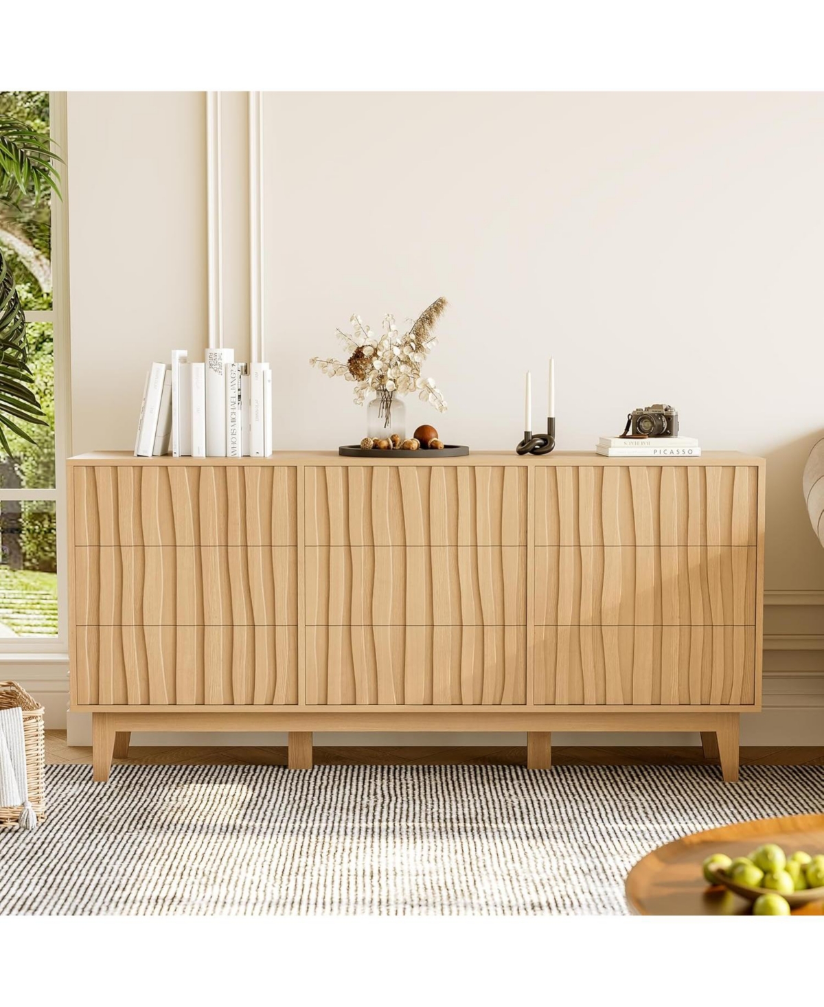gaomon Fluted 9 Drawer Dresser, Modern Wooden Chest & Freestanding Storage Cabinet for Bedroom