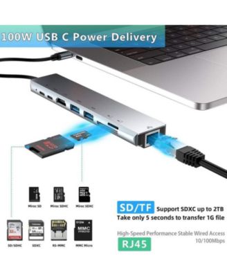 8 in 1 USB C Hub Multiport Adapter- Laptop Docking Station Hub, for MacBook, HP, XPS, ChromeBook, Surface, PC, etc