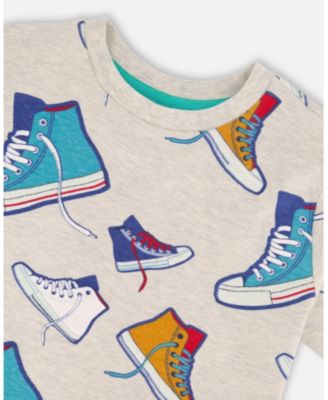 Boy Cotton Jersey T-Shirt Grey Mix Printed Shoes - Toddler Child