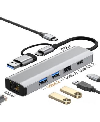 6-in-2 USB - 3.2 Hub Docking Station with 1000Mbps Ethernet & USB-C PD, Aluminum Alloy Hub for Office/Travel/Home