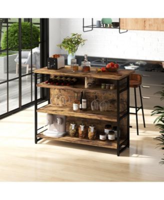 4-Tier Mini Bar Kitchen Island with Footrest and Wine Rack, Storage Cart
