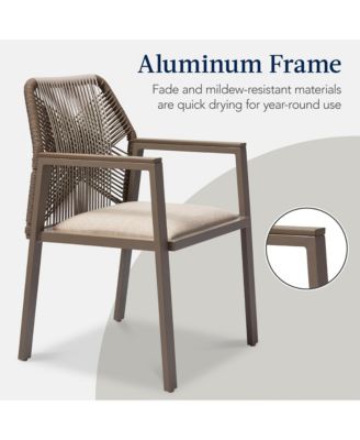 Set of 2 Indoor/Outdoor Aluminum Woven Rope Dining Chairs w/ Armrests