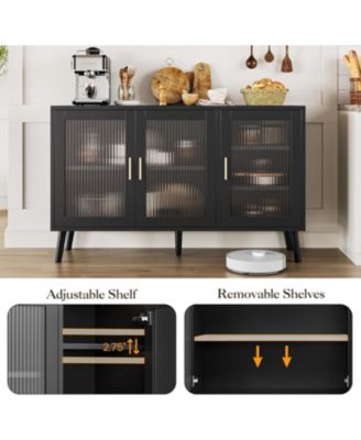 Sideboard Buffet Cabinet, Large Sideboard Cabinet with 3 Fluted Glass Doors and Removable Shelves