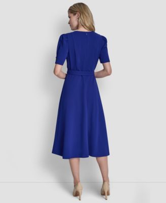 Women's Short-Sleeve Jewel Neck Midi Dress
