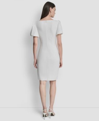 Women's Bubble Sleeve Scuba Crepe Ruched Sheath Dress