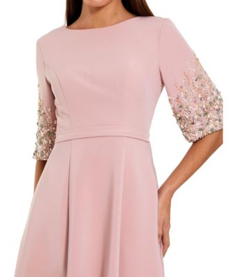 Women's 3/4 Sleeve Crepe Gown With Sleeve Embellishments