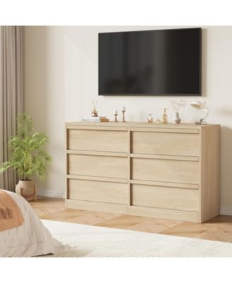 Drawer Dresser for Bedroom, in Wide Natural Oak Chest of Drawers with Large Storage, Wooden Dresser Organizer for Living Room, Nursery