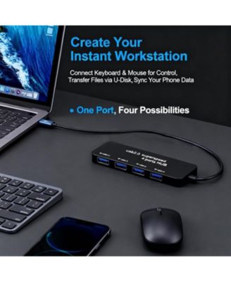 4-Port USB 2.0 Hub - With 39.3inch cable, Plug-and-Play OTG Expander for PC/Android Tablet, Ideal for Office Workers