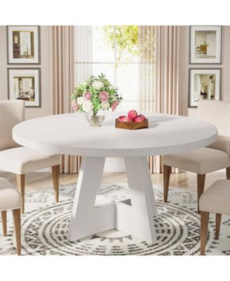 47 inch Round Dining Table, Wooden Tabletop and Cross Base
