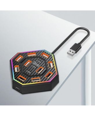 13-Port USB Hub with RGB Lighting, 47.2 inch Extended Cable, Multiport Docking Station for Laptop/Desktop