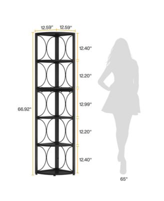 Tall Corner Shelf, 6 Tier Rustic Corner Bookshelf Bookcase Storage Rack Standing Shelving Unit