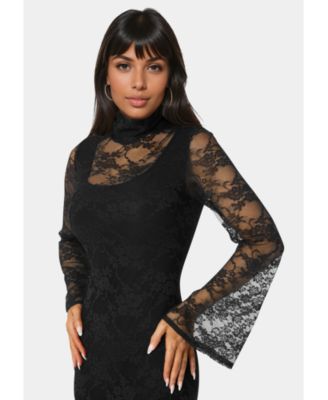Women's Lace Turtleneck Illusion Maxi Dress
