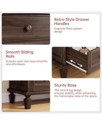 Vintage 6 Drawer Dresser for Bedroom, Tall Wood Dresser with Tapered Legs Support, Dressers & Chests of Drawers for Living Room, Dark Brown