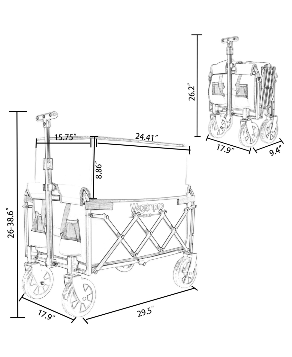 Mondawe Expandable Dual-Layer Storage Wagon Utility Carts w/ 225LBS Capacity, 360° All-Terrain Wheels