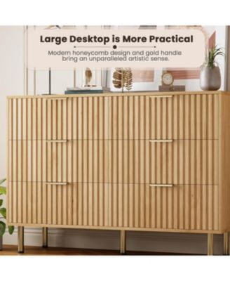 6 Drawer Dresser for Bedroom, Fluted Dresser with Large Drawers and Sturdy Gold Legs Support, Dressers & Chests of Drawers for Bedroom