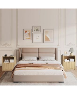 Fluted Farmhouse Night Stand with Charging Station, 23" Mid-Century Modern Nightstand