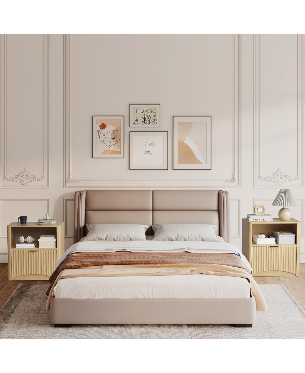 gaomon Fluted Farmhouse Night Stand with Charging Station, 23" Mid-Century Modern Nightstand