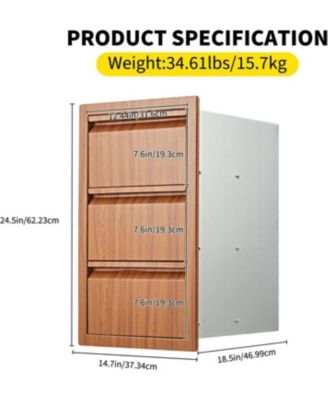 Outdoor Kitchen Drawers 14" W x 24" H x 18" D Flush Mount Triple Blue-Grey Drawers, Stainless Steel Drawer for Outdoor Kitchen Island