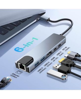 6 in 1 Type C to HDTV Adapter, USB C Hub with LAN Port, 4K HDMI Output USB C,Ideal for Home Office, Gaming, School