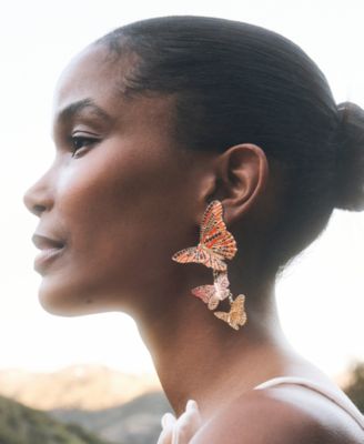 Nano Gem and 14k Gold Over Brass Cailey Enamel Butterfly Statement Earrings