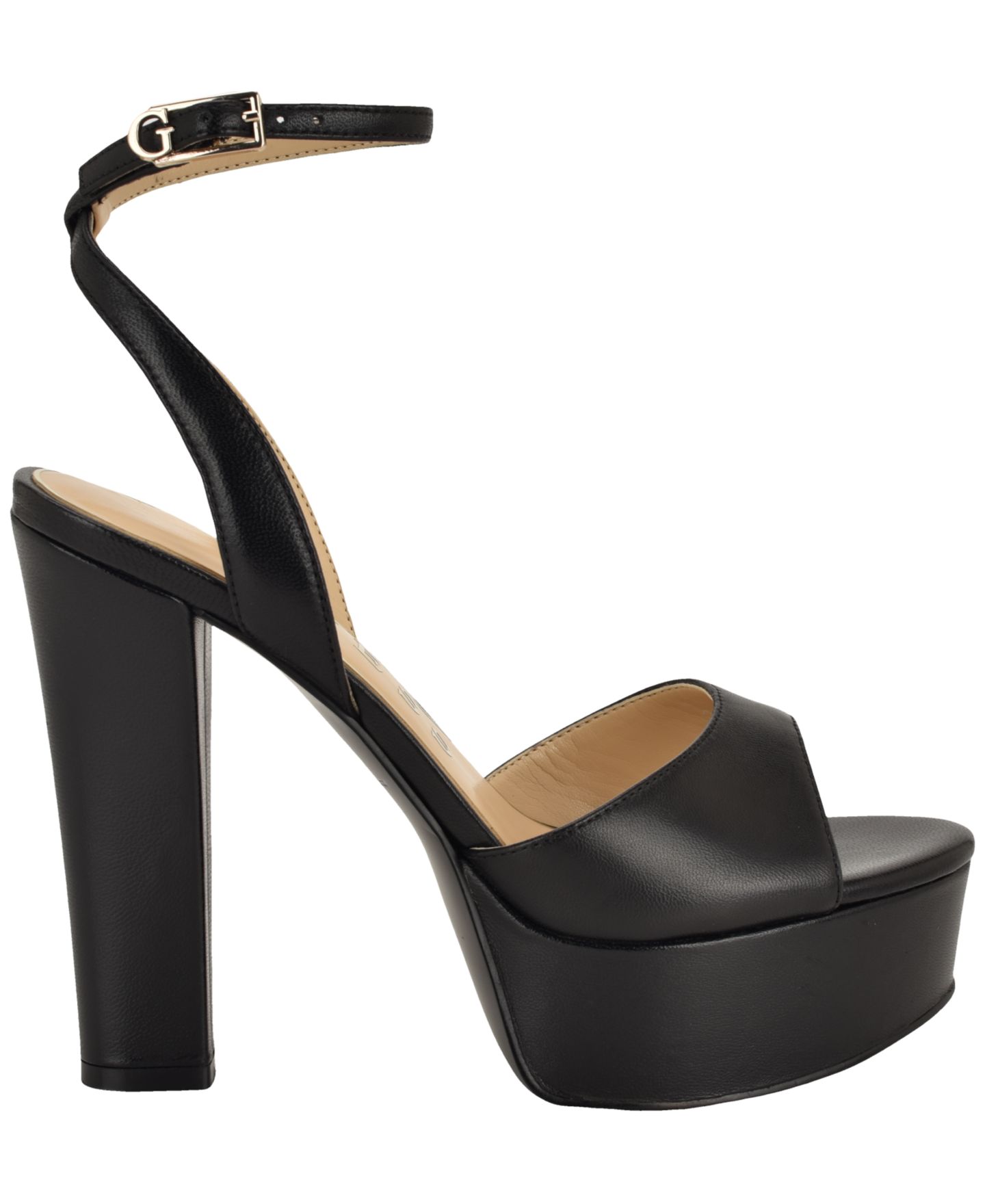 Женские сандалии GUESS Hitten High Block Heel Platform, цвет: Чёрный кожаный — фото 2
