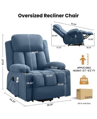 Power Lift Recliner Chair with Heat and Massage Electric Fabric Recliner Chair for Elderly with Side Pocket,Blue