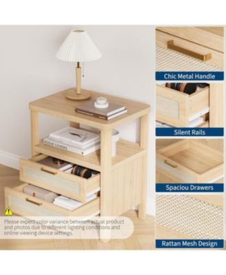 Fluted Farmhouse Night Stand with Charging Station, 23" Mid-Century Modern Nightstand