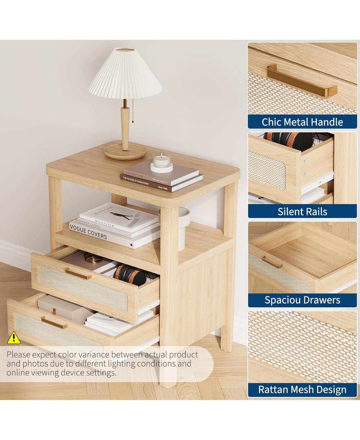 gaomon Fluted Farmhouse Night Stand with Charging Station