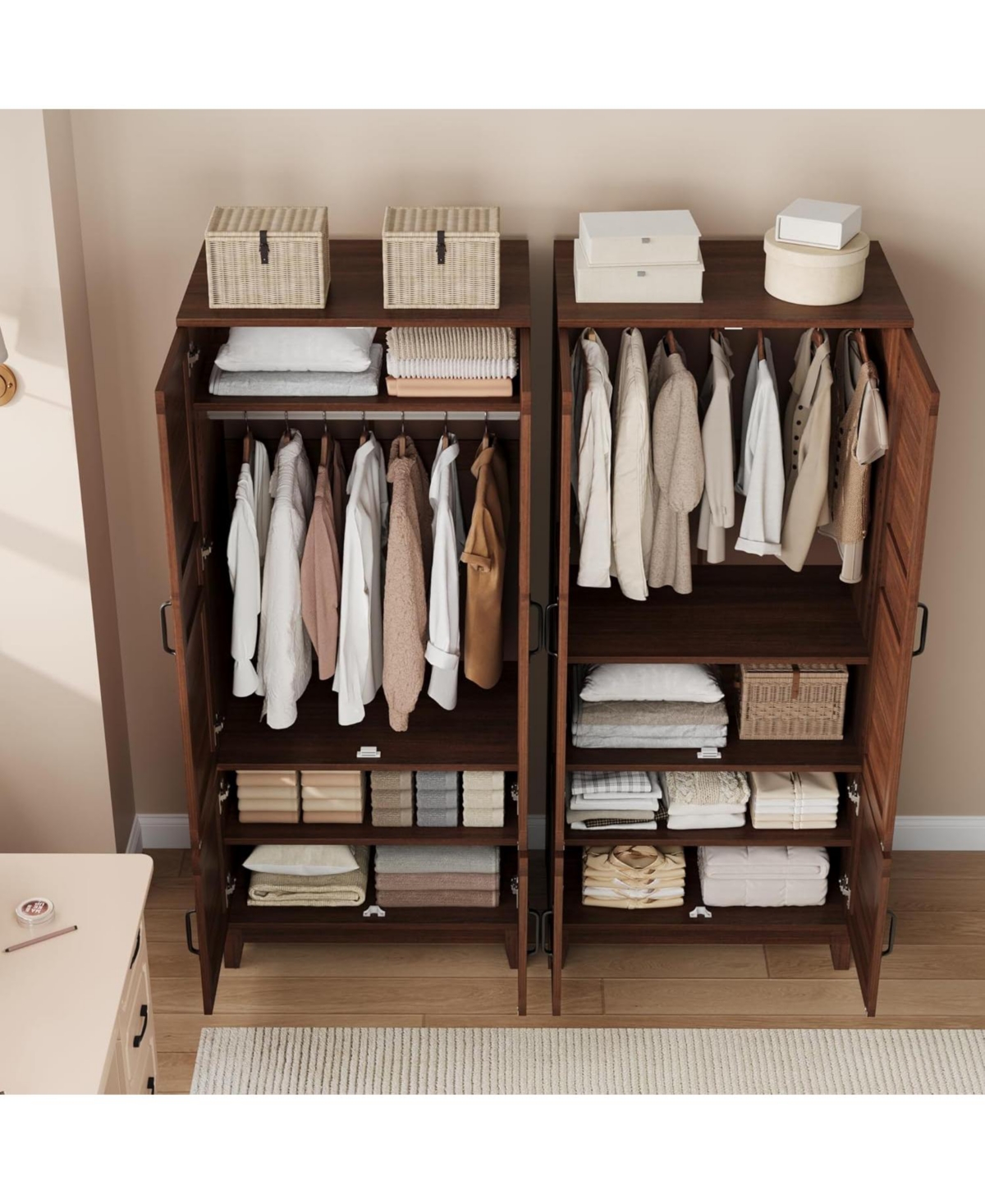 gaomon Armoire Wardrobe Closet with 4 Doors,72 in Wooden Wardrobe Cabinet with Hanging Rod