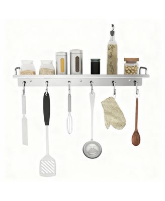Stainless Steel Wall-Mounted Spice Rack with 6 Hooks