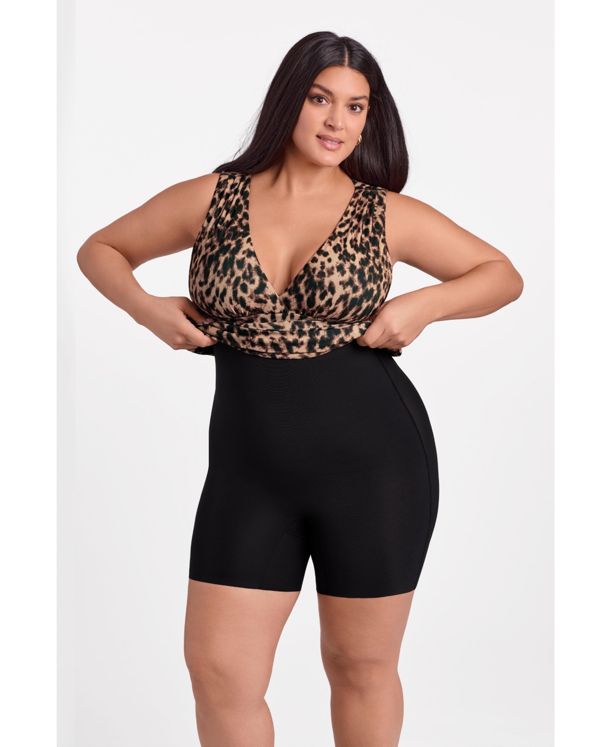 S3 Apparel Women's Sculpting Shapewear Shirred Waist V-Neck Mini Dress