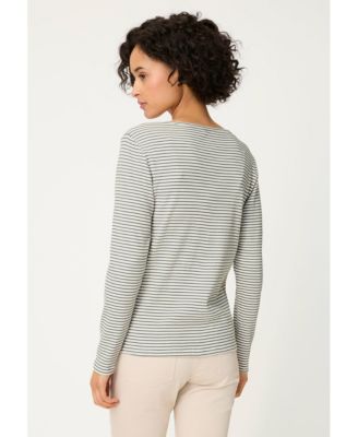 Women's Stripe Rib Knit Henley T-Shirt
