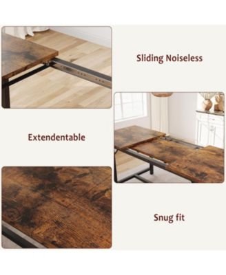 Extendable Dining Table Set for 4, Dining Table Set with Two Upholstered Benches for 6, Large Expandable Kitchen Table Set