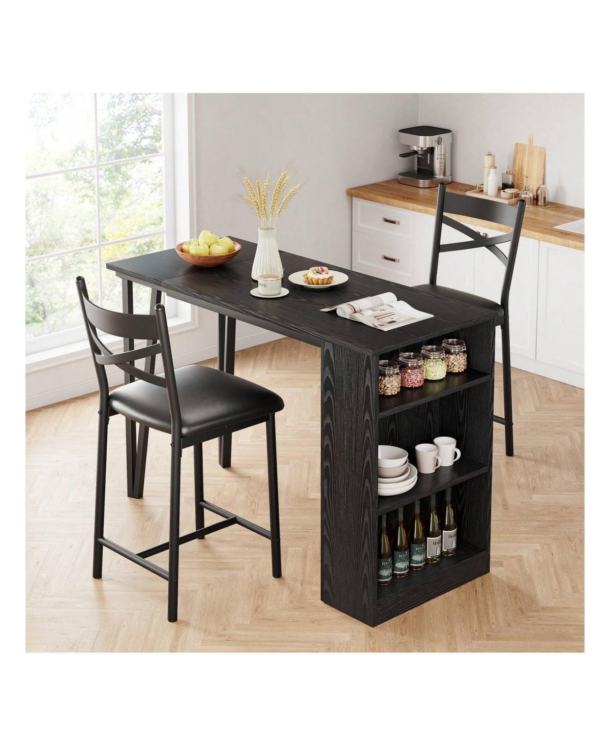 Gaomon Kitchen Table 3Piece Wooden Counter Height Dining Table Set for Dining Room, Home Office, Living Room