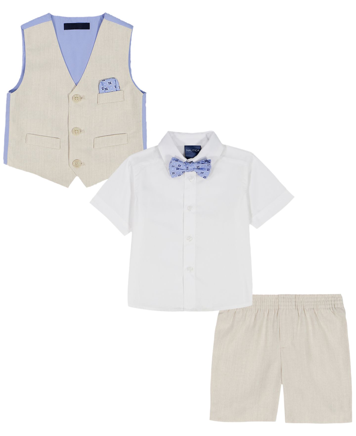 Комплекты Nautica V-Neck Vest, Shirt and Shorts, 3-Piece Set для мальчиков-малышей, цвет: Кремовый / Бежевый — фото 5
