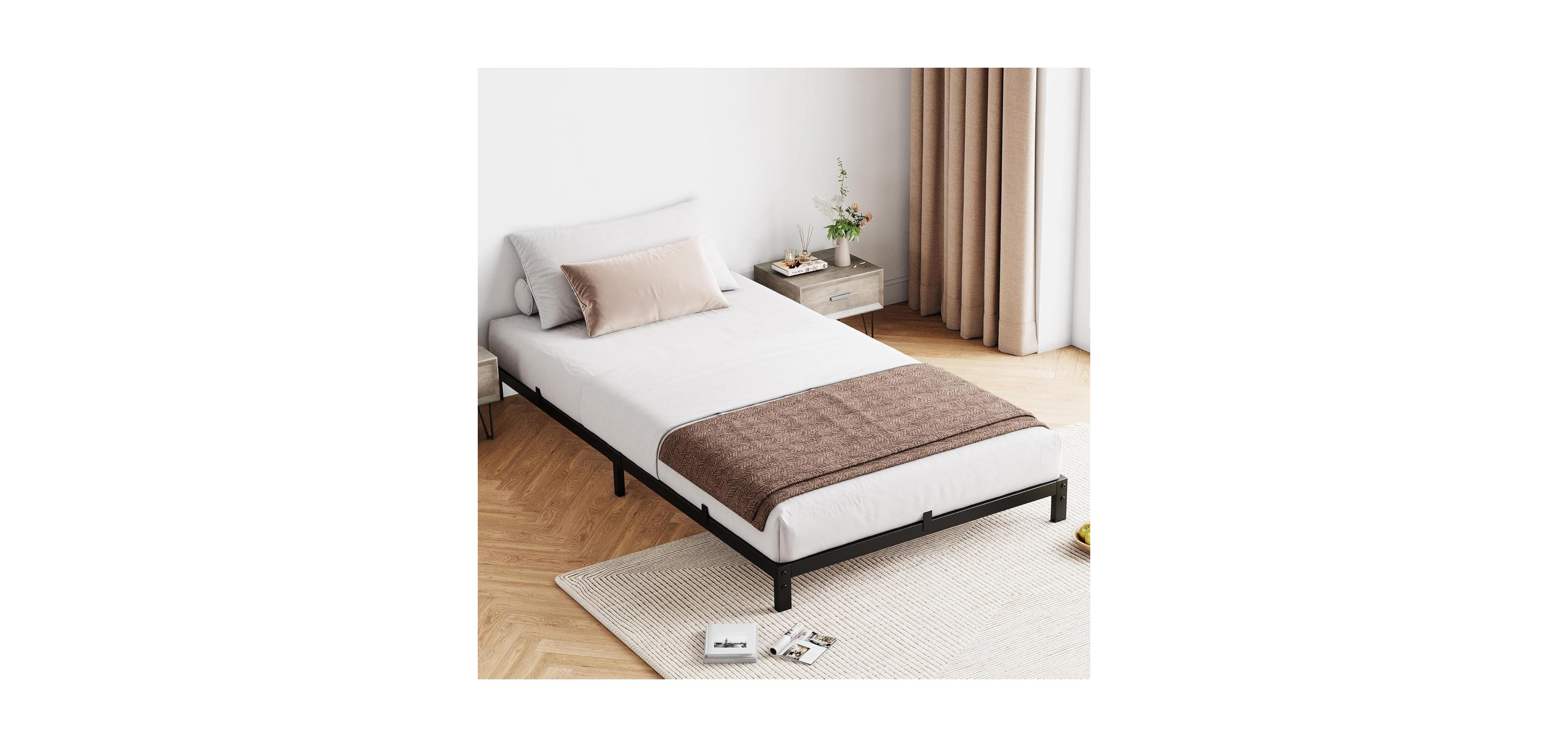 gaomon Twin Xl metal platform bed frame, 6” height, sturdy slats, no box spring needed.