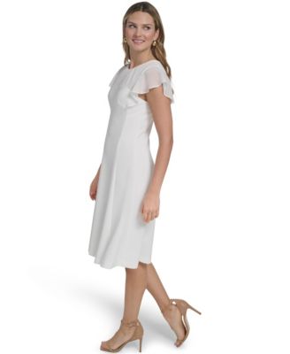 Women's Illusion Yoke Flutter-Sleeves Dress