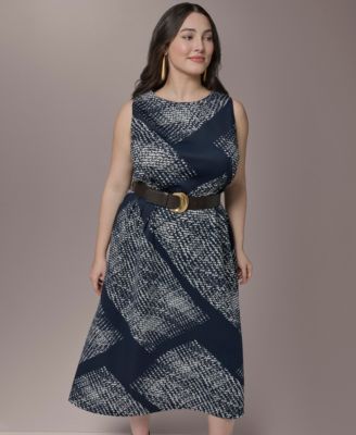 Plus Size Belted Scuba Midi Dress