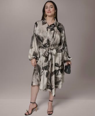 Plus Size Balloon-Sleeve Shirt Dress