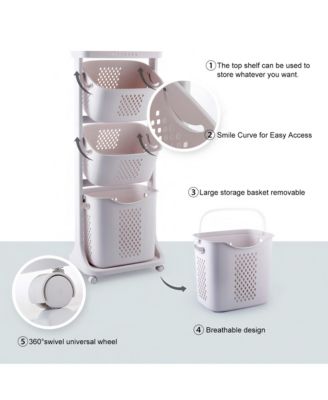 4-Tier Laundry Hamper Sorter, Vertical Laundry Baskets with Wheels, Removable, Stackable Laundry Cart, Laundry Storage Organizer for Dorm