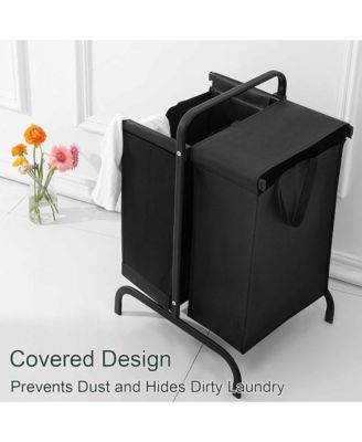2-Tier Laundry Hamper, 110L Capacity Oxford Clothes Basket with Lid, 2 Removable Bags and Sorting Cards for Bedroom, Laundry Room