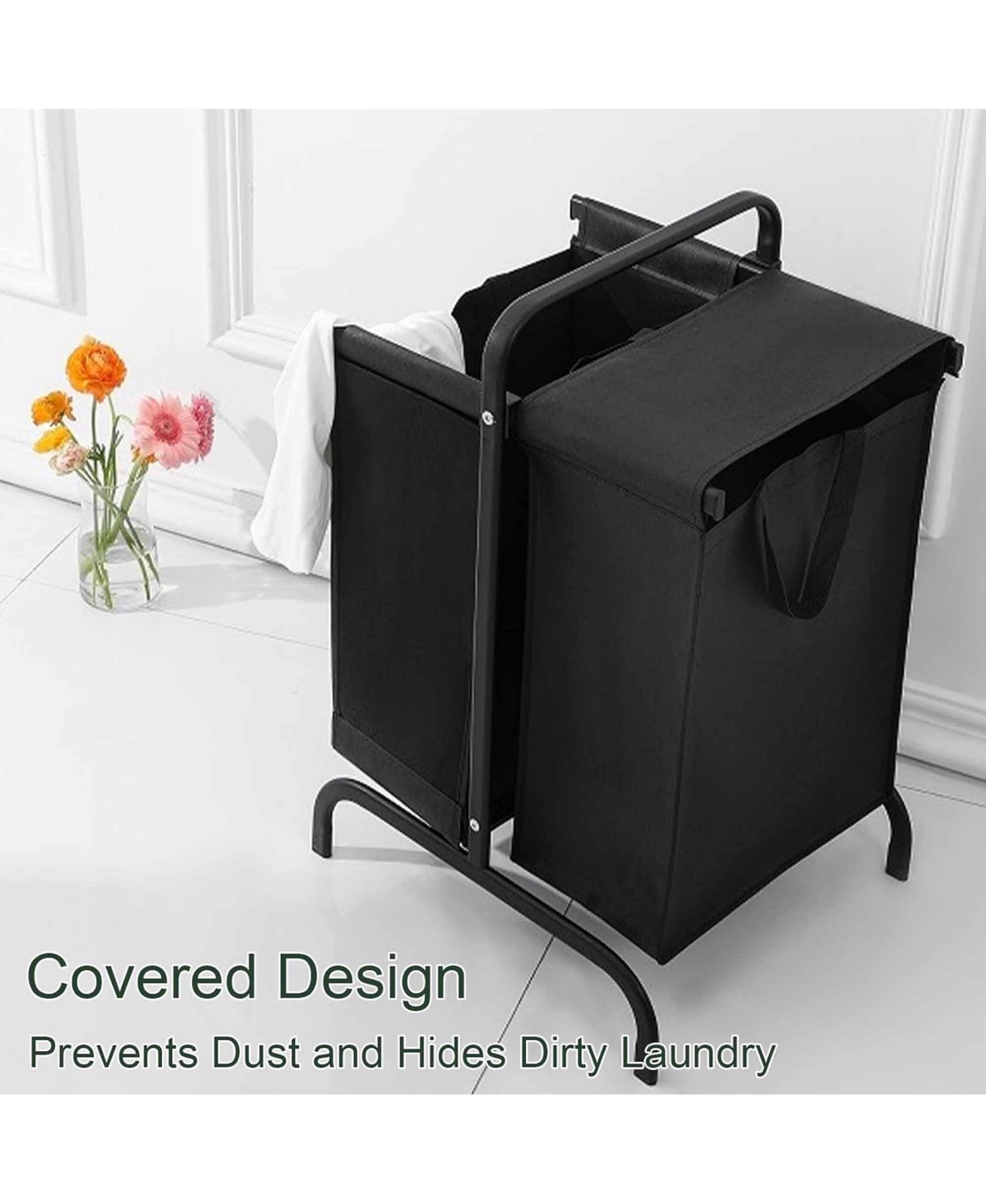 Rainsken 2-Tier Laundry Hamper, 110L Capacity Oxford Clothes Basket with Lid, 2 Removable Bags and Sorting Cards for Bedroom