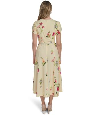 Petite Jewel Neck Novelty Short-Sleeve Dress