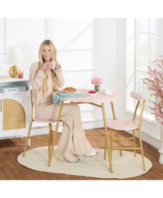 3-Piece Oval Dining Table Set, Modern Small Kitchen Dinette w/ 2 Chairs