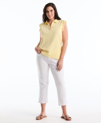 Plus Size Ruffle Sleeveless Collared Polo T-Shirt