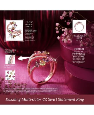 Radiant 18K Rose Gold Plated Multi-Color CZ Swirl Bypass Ring