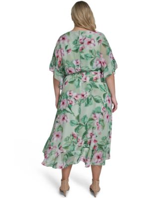 Plus Size Boat Neck Ruffle-Sleeve Dress